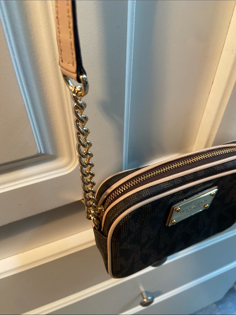 Michael Kors Dark Brown Logo Crossbody with Gold Chain Strap - Picture 3 of 5